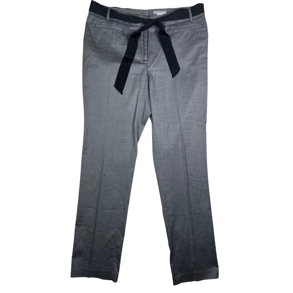 H&M Grey Straight Leg Dress Pants with Black Ribbon Tie Waist Size 12 Womens